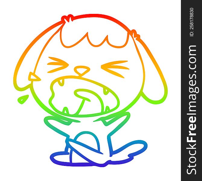 rainbow gradient line drawing of a cute cartoon dog barking