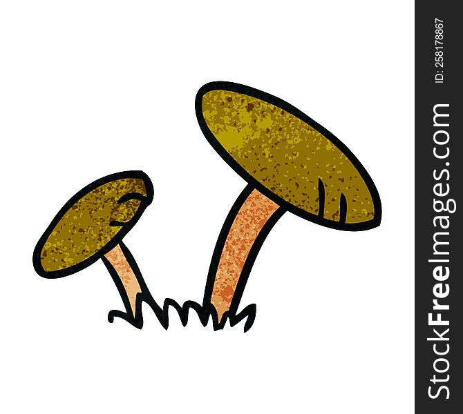 Textured Cartoon Doodle Of Some Mushrooms