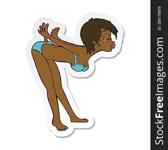 sticker of a cartoon pin up girl in bikini