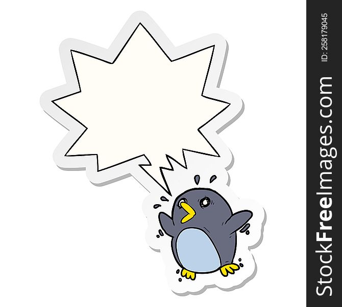 Cartoon Frightened Penguin And Speech Bubble Sticker