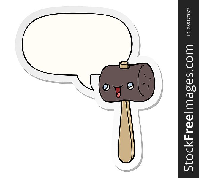 cartoon mallet with speech bubble sticker. cartoon mallet with speech bubble sticker