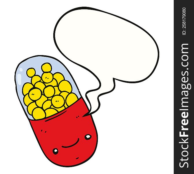 cartoon pill and speech bubble