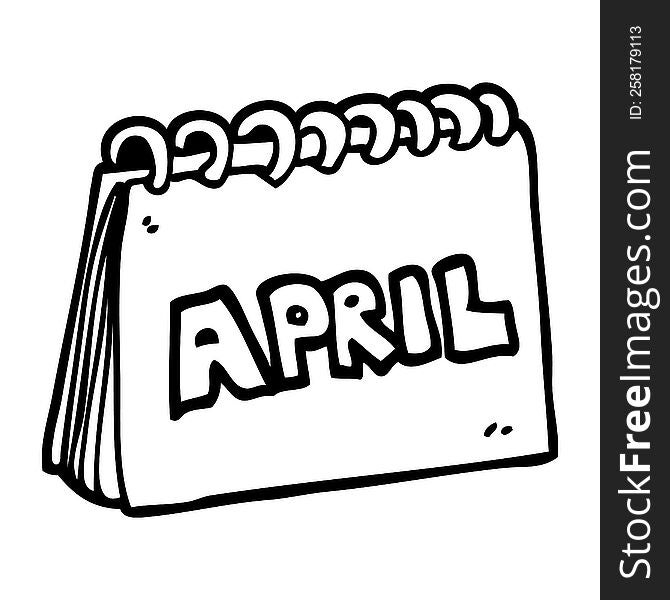 line drawing cartoon calendar showing month of april
