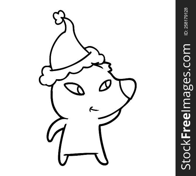 cute hand drawn line drawing of a bear wearing santa hat. cute hand drawn line drawing of a bear wearing santa hat