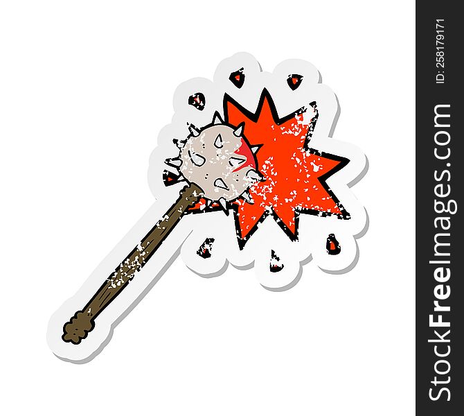 retro distressed sticker of a cartoon bloody medieval mace