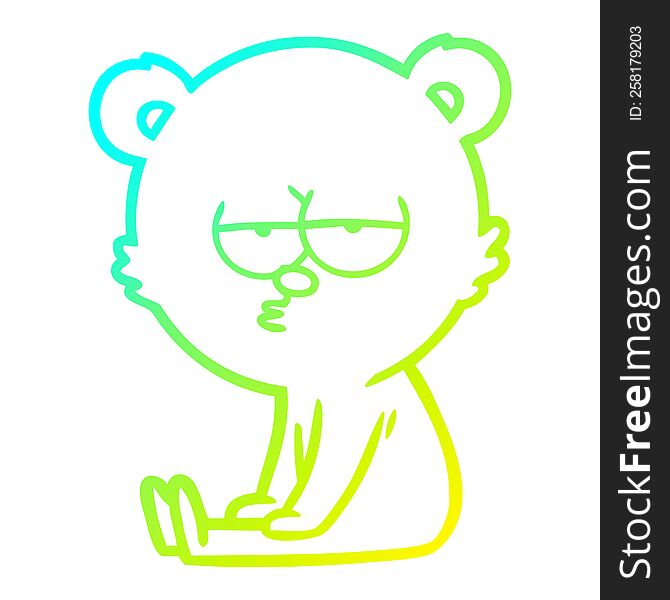 Cold Gradient Line Drawing Bored Polar Bear Cartoon Sitting