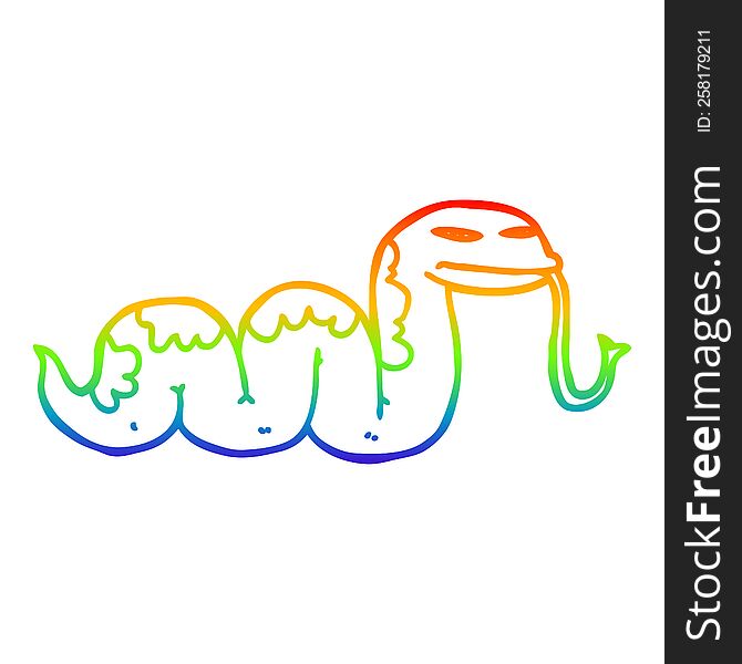 rainbow gradient line drawing of a cartoon slithering snake