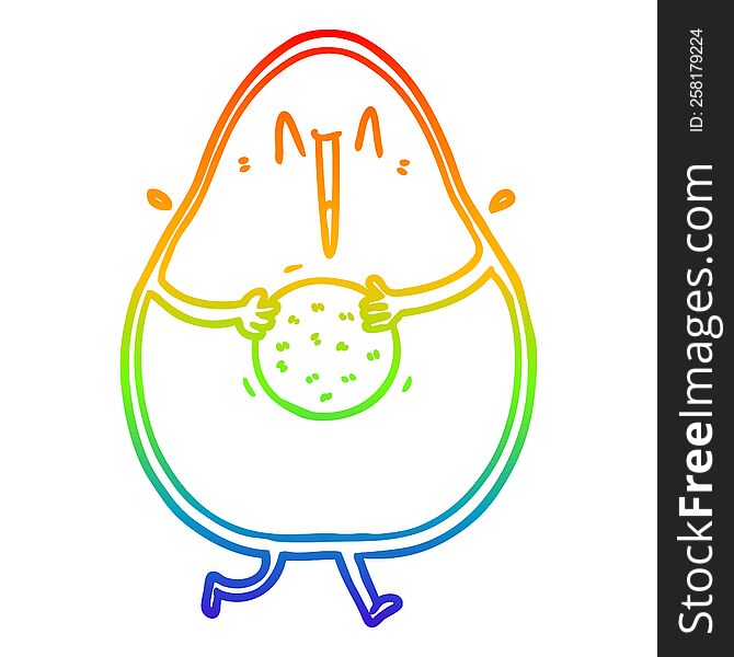 rainbow gradient line drawing of a happy cartoon avocado laughing