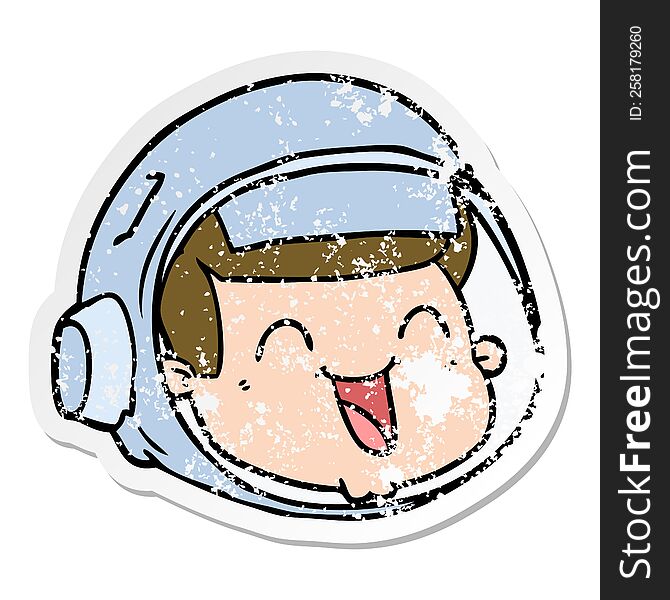 Distressed Sticker Of A Cartoon Happy Astronaut Face