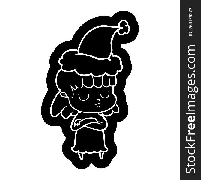 Cartoon Icon Of A Indifferent Woman Wearing Santa Hat