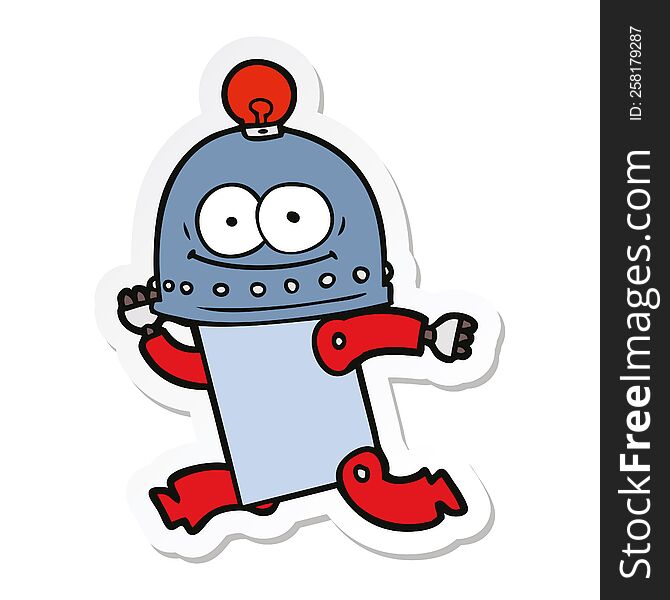 Sticker Of A Happy Carton Robot With Light Bulb