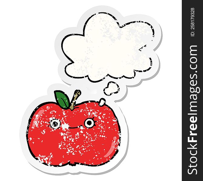 Cute Cartoon Apple And Thought Bubble As A Distressed Worn Sticker