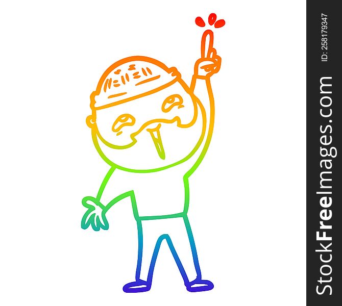 Rainbow Gradient Line Drawing Cartoon Happy Bearded Man