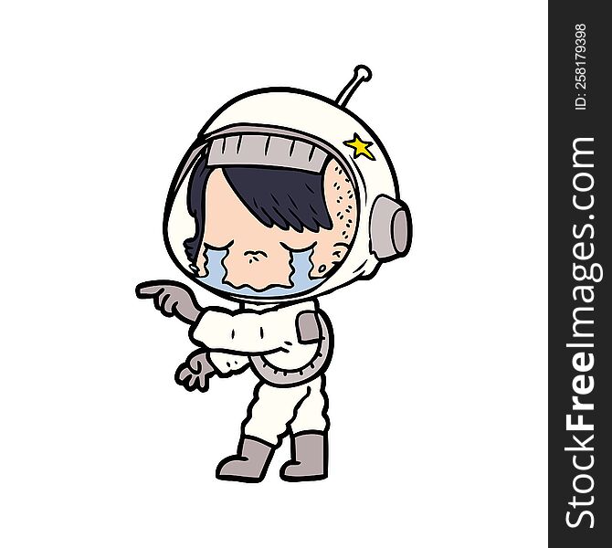 cartoon crying astronaut girl. cartoon crying astronaut girl