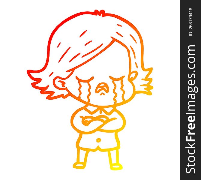 warm gradient line drawing of a cartoon girl crying