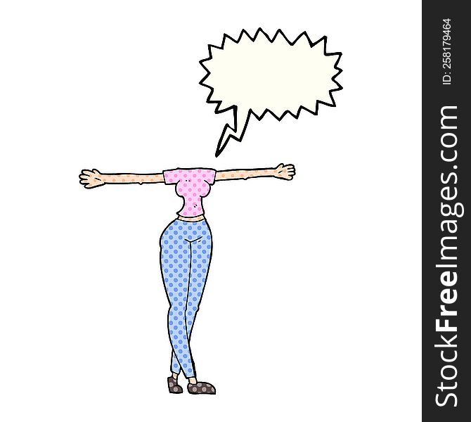 freehand drawn comic book speech bubble cartoon female body with wide arms