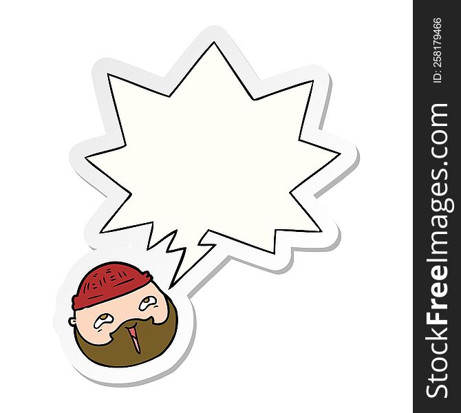 Cartoon Male Face And Beard And Speech Bubble Sticker