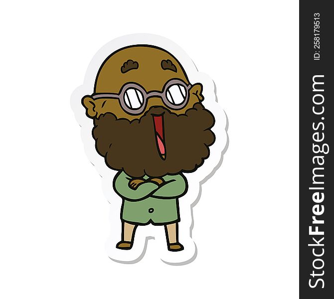 sticker of a cartoon joyful man with beard