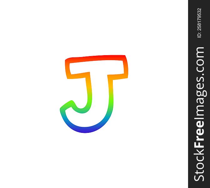 Rainbow Gradient Line Drawing Cartoon Letter J