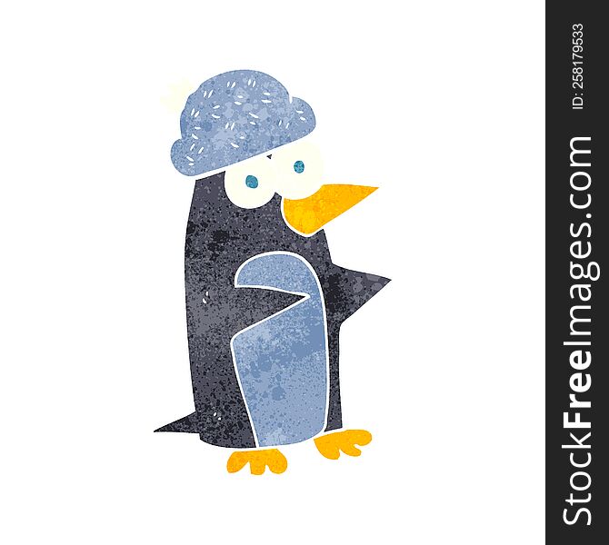 freehand retro cartoon penguin