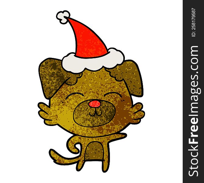 Textured Cartoon Of A Dog Pointing Wearing Santa Hat