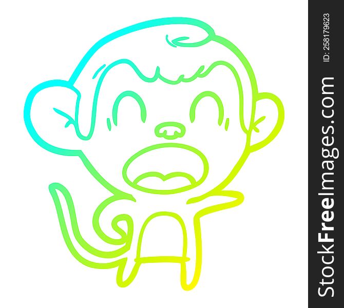 Cold Gradient Line Drawing Shouting Cartoon Monkey