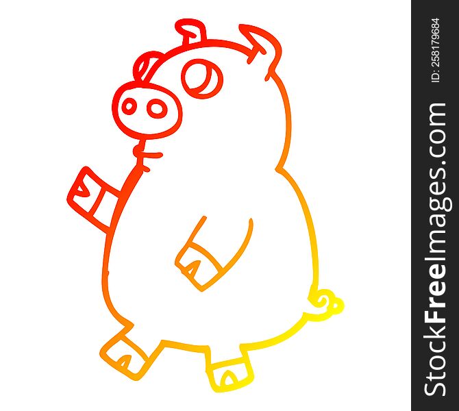 Warm Gradient Line Drawing Cartoon Funny Pig