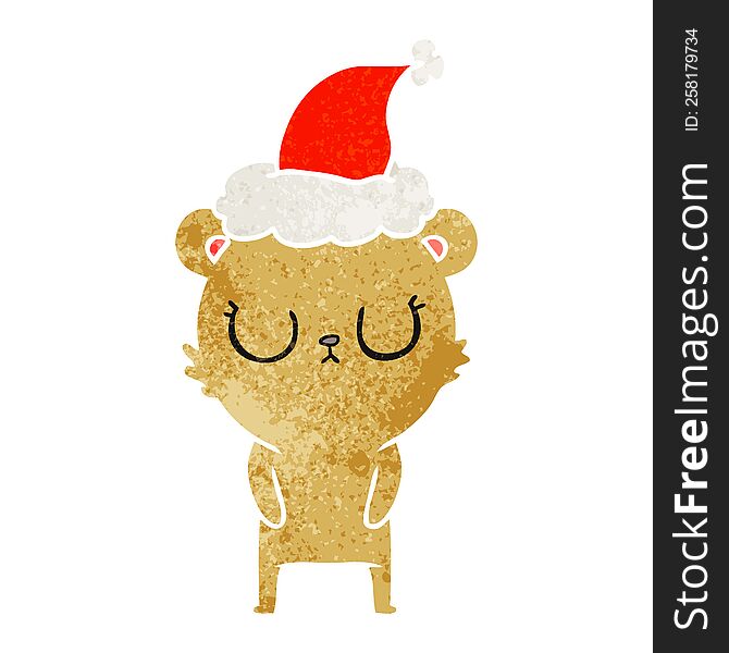 Peaceful Retro Cartoon Of A Bear Wearing Santa Hat