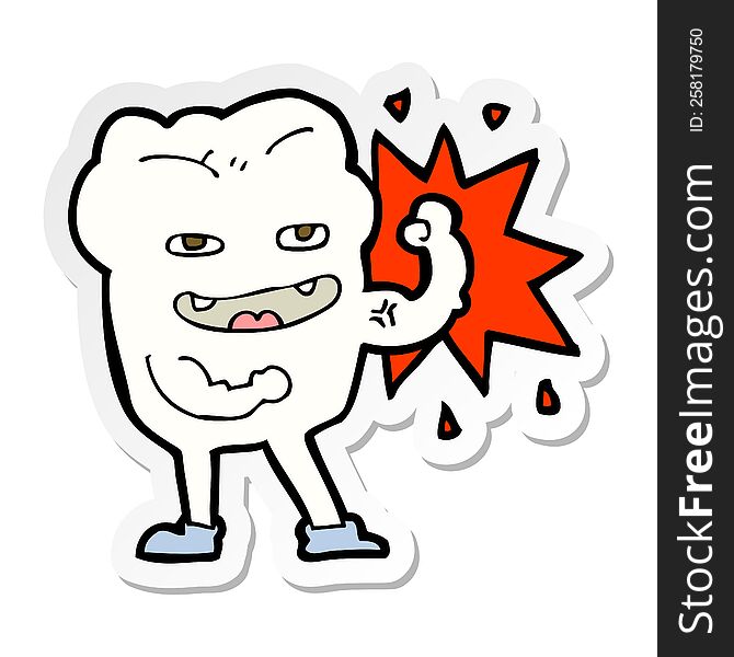 sticker of a cartoon strong healthy tooth