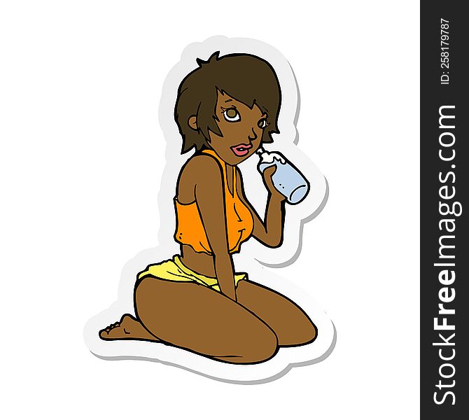 sticker of a cartoon sexy gym girl