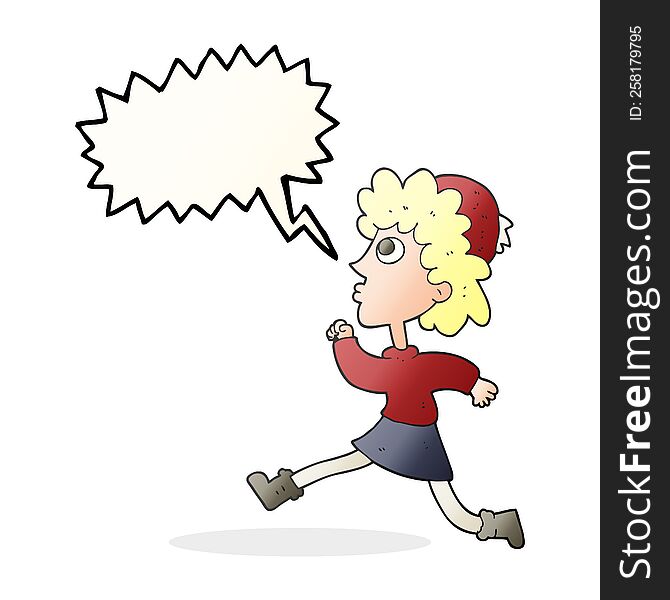 freehand drawn speech bubble cartoon running woman