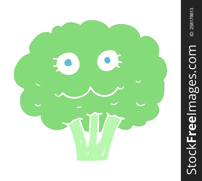 Flat Color Illustration Of A Cartoon Broccoli