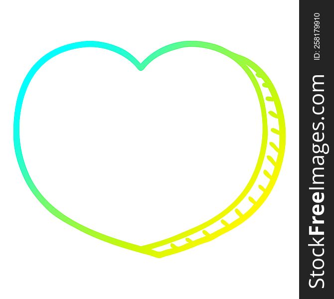 cold gradient line drawing of a cartoon love heart