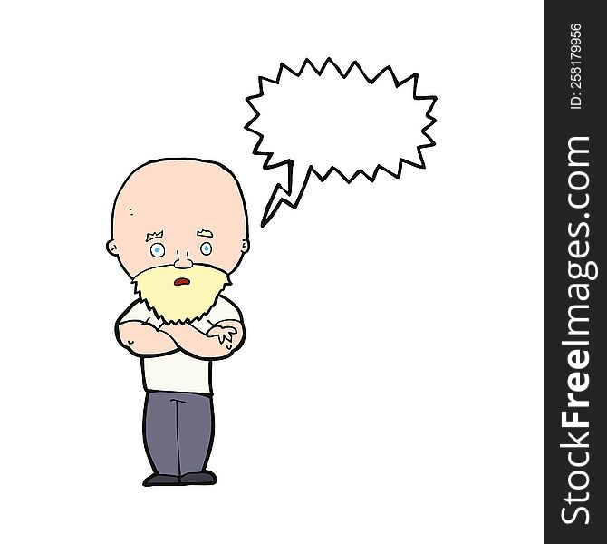Cartoon Shocked Bald Man With Beard With Speech Bubble
