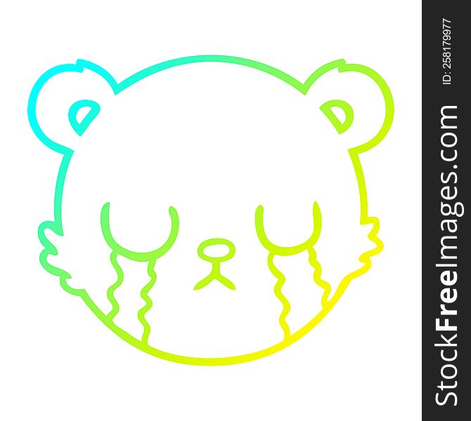 Cold Gradient Line Drawing Cute Cartoon Teddy Bear Face Crying