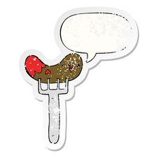 Cartoon Sausage And Fork And Speech Bubble Distressed Sticker Royalty Free Stock Photos Cartoon Sausage And Fork And Speech Bubble Distressed Sticker Royalty Free Stock Photos