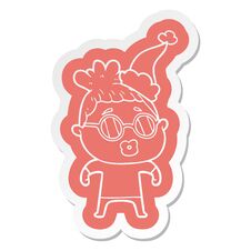 Cartoon  Sticker Of A Woman Wearing Spectacles Wearing Santa Hat Royalty Free Stock Images