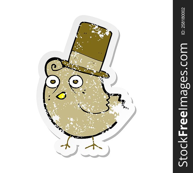 Retro Distressed Sticker Of A Cartoon Bird Wearing Hat