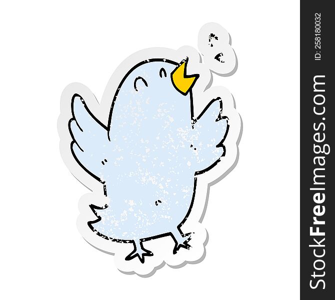 distressed sticker of a cartoon bird singing