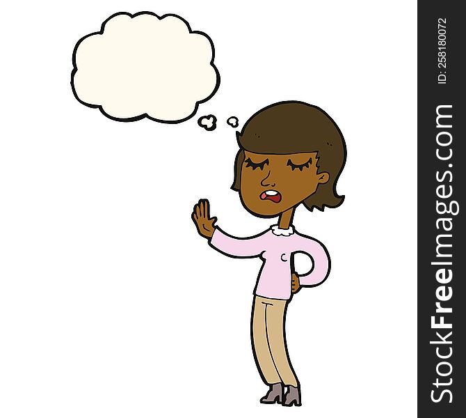 cartoon woman ignoring with thought bubble