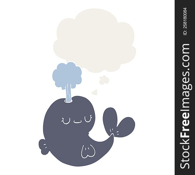 Cute Cartoon Whale And Thought Bubble In Retro Style