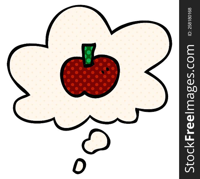 Cartoon Apple Symbol And Thought Bubble In Comic Book Style