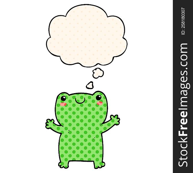 Cute Cartoon Frog And Thought Bubble In Comic Book Style
