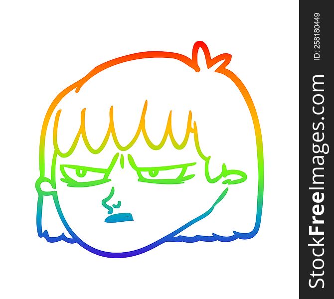 rainbow gradient line drawing of a angry woman