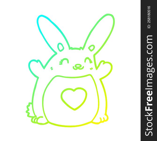 Cold Gradient Line Drawing Cartoon Rabbit With Love Heart