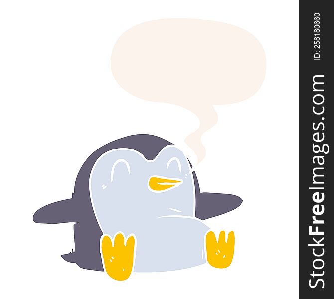Cartoon Penguin And Speech Bubble In Retro Style