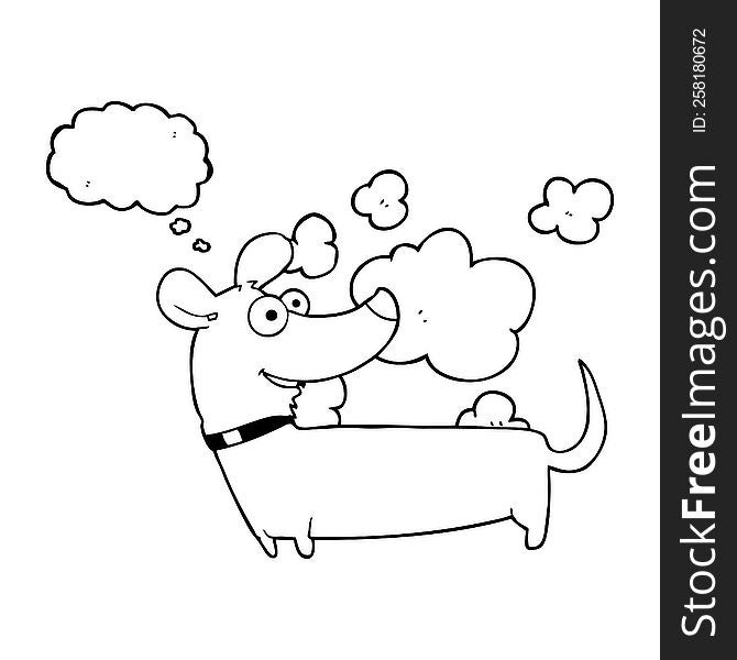 freehand drawn thought bubble cartoon happy dog