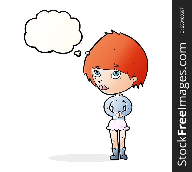 Cartoon Nervous Woman With Thought Bubble