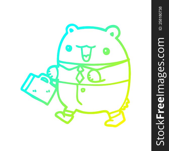 cold gradient line drawing of a cute cartoon business bear
