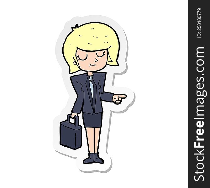 sticker of a cartoon businesswoman pointing